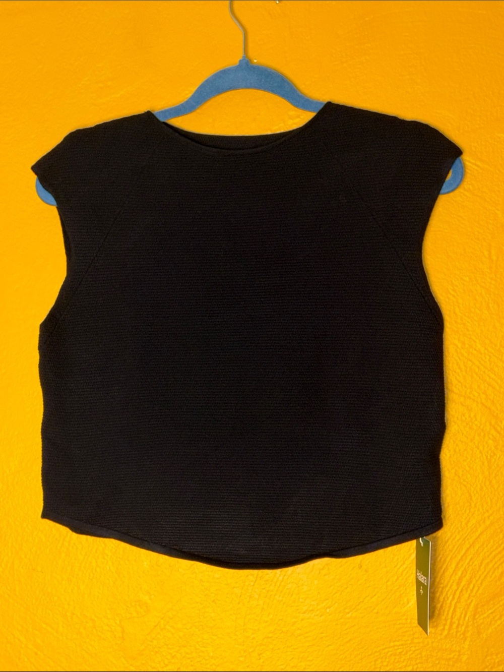 HALARA Black Textured Cap-Sleeve Crop Top Size Large NWT